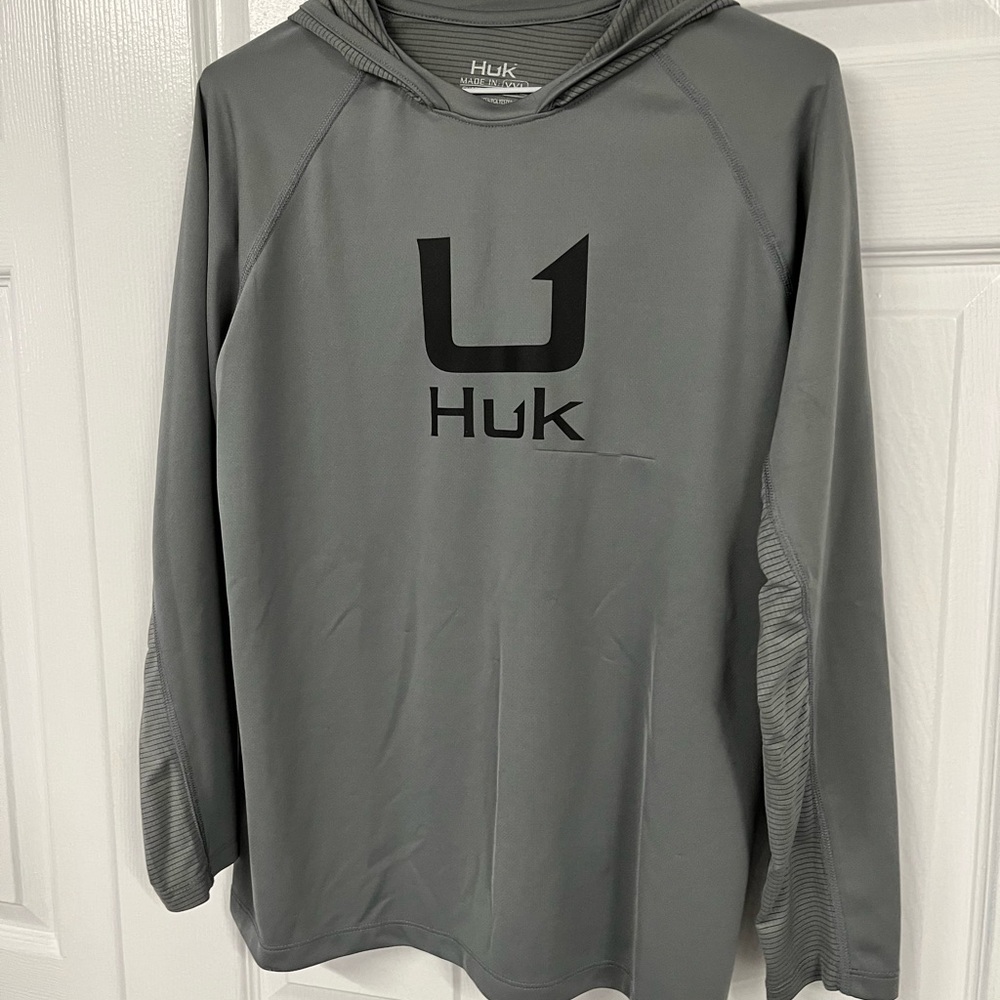 Huk Youth XL Fishing Hoodie Gray Performance Shirt 14/16